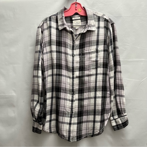 American Eagle Flannel - Oversized fit - lilac white black - Picture 1 of 5